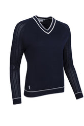 Glenmuir Willow Dames V-hals raglan pointelle golftrui (marineblauw)