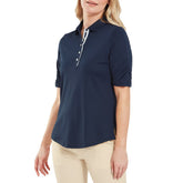 FootJoy Half Sleeve Ruched Lisle - dames golf poloshirt | kleur: Marineblauw