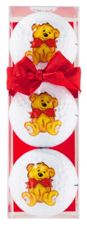 Golf cadeau - 3 golfballen beertjes met rode strik
