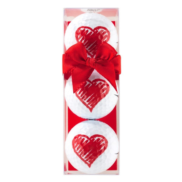 Golf cadeau - 3 golfballen hart met rode strik