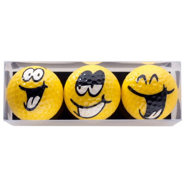 Golf gift - 3 golf balls big smiley yellow