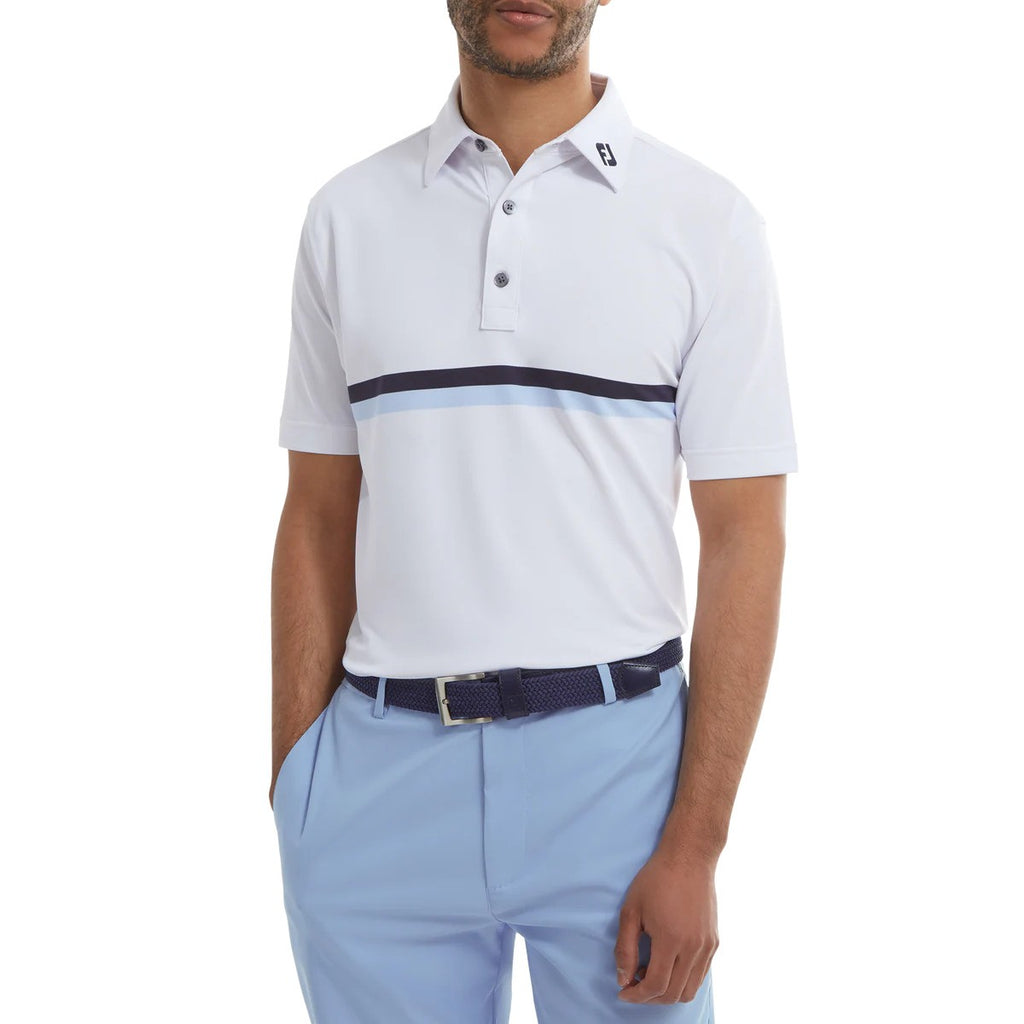FootJoy Double Chest Band Pique men's golf polo shirt (white)