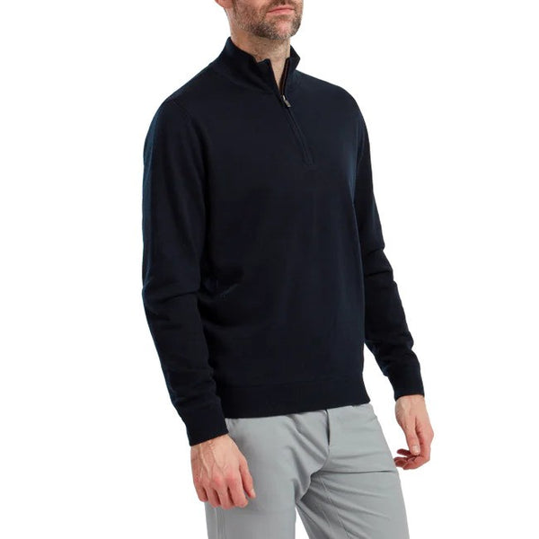 Footjoy Wolmix halve rits golf pullover golftrui met shell voering | kleur: Marineblauw