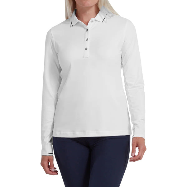 Footjoy Thermal Jersey dames lange mouwen golfpolo (wit)