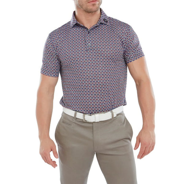 FootJoy Half Moon Geo Lisle heren golfpolo shirt ( zwart-wit-orchidee)