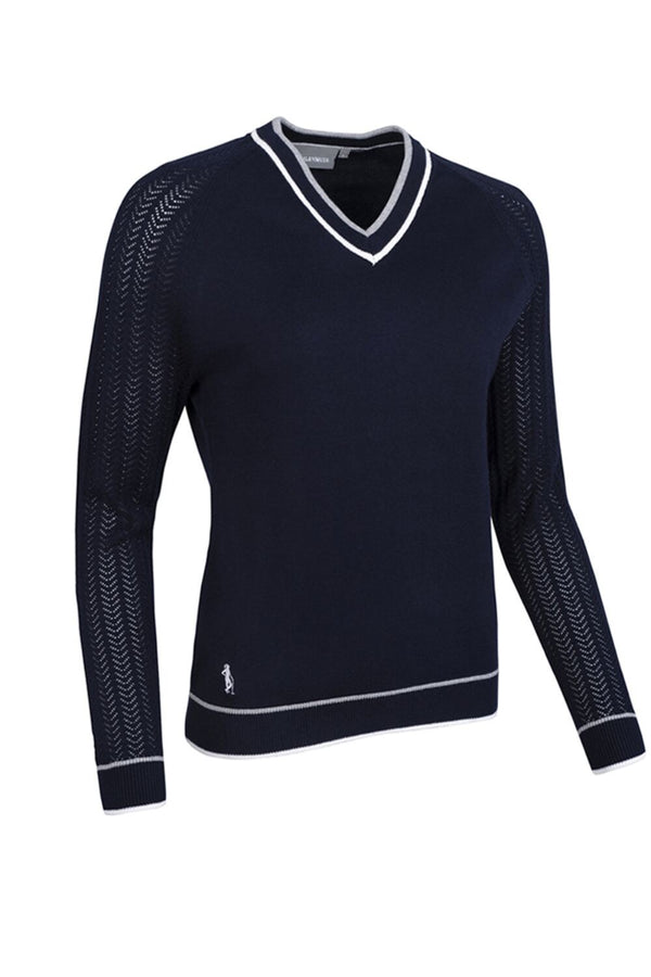 Glenmuir Willow Dames V-hals raglan pointelle golftrui (marineblauw)