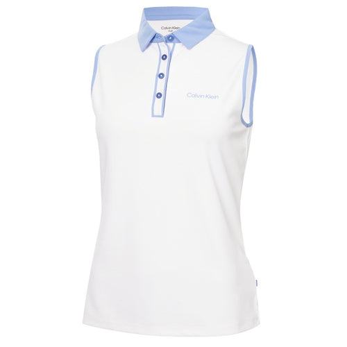 Calvin Klein Leigh mouwloos dames golf poloshirt (wit-zachtblauw)
