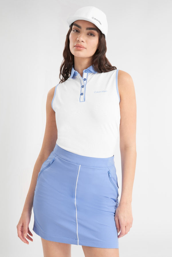 Calvin Klein Leigh mouwloos dames golf poloshirt (wit-zachtblauw)