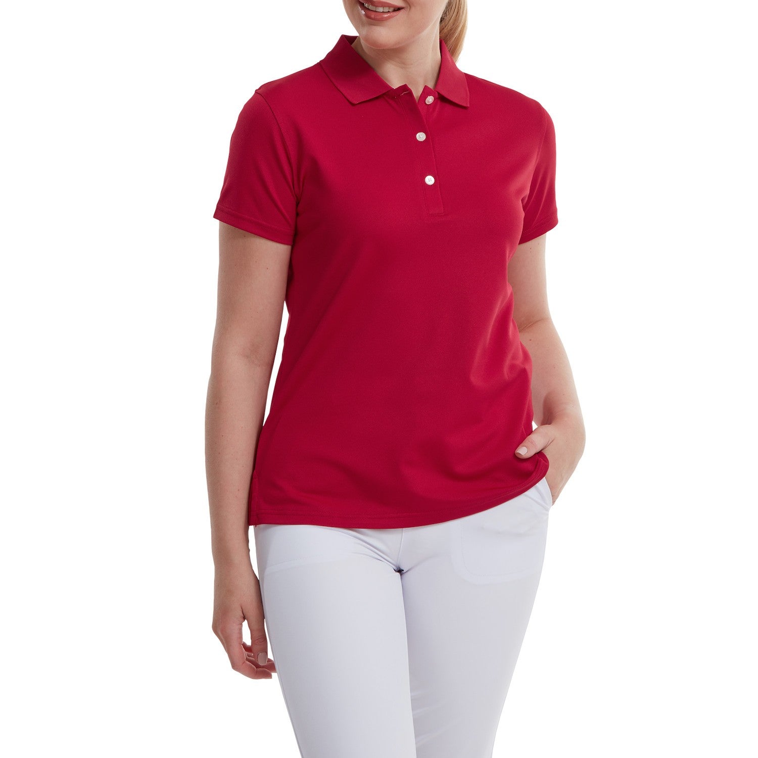 FootJoy Stretch Pique Solid dames golf poloshirt | kleur: Rood