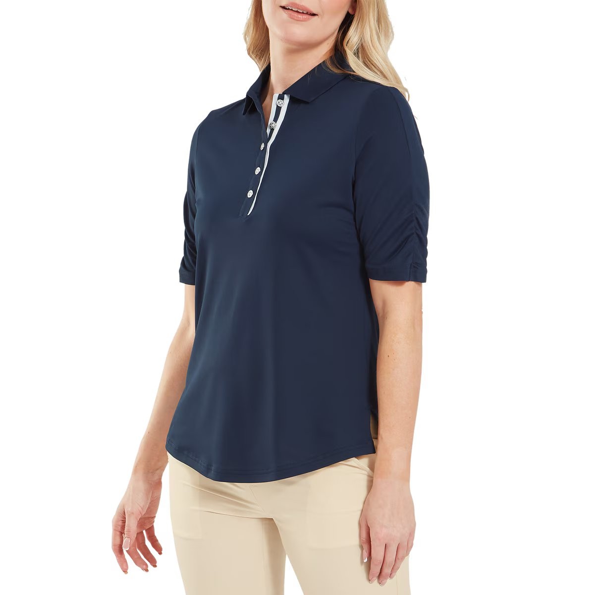 FootJoy Half Sleeve Ruched Lisle - dames golf poloshirt | kleur: Marineblauw