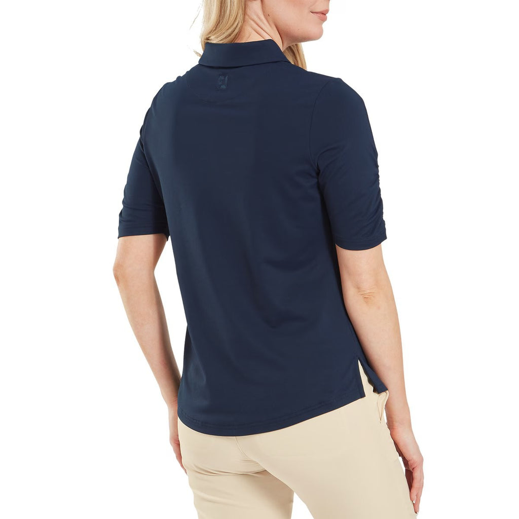FootJoy Half Sleeve Ruched Lisle - dames golf poloshirt | kleur: Marineblauw