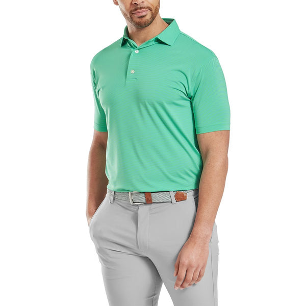 FootJoy Micro Feeder Stripe Lisle heren golfpolo shirt | kleur: Lagoon mint