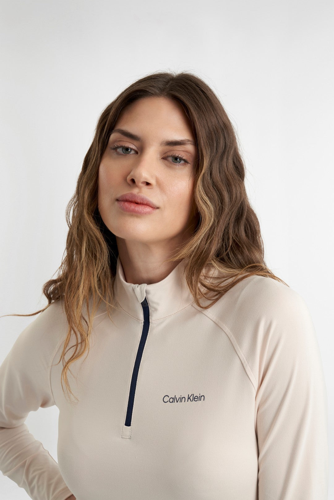 Calvin Klein Dakota Quarter Zip - dames golf pullover (amandelbeige)