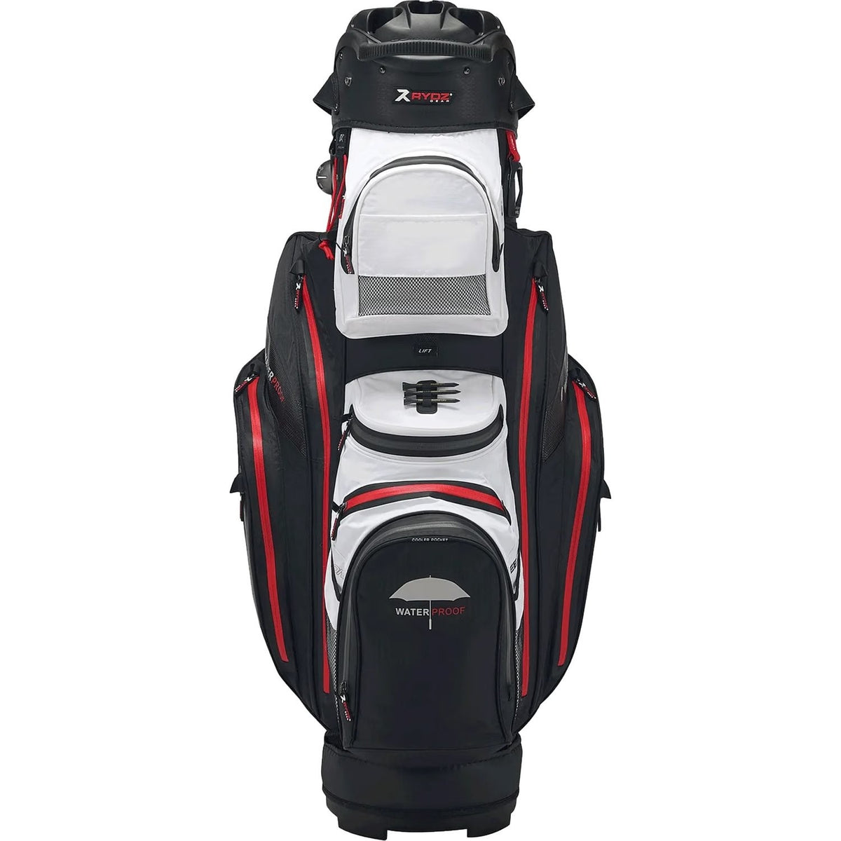 Rydz Navigator Quiet Organizer 14 Waterdichte Golftas – Cartbag | kleur: Zwart-rood-wit