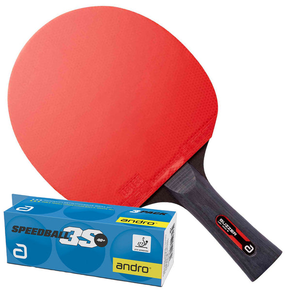 Andro - set Buzzer Up 400 R tafeltennisbatje - rood/zwart + ballen